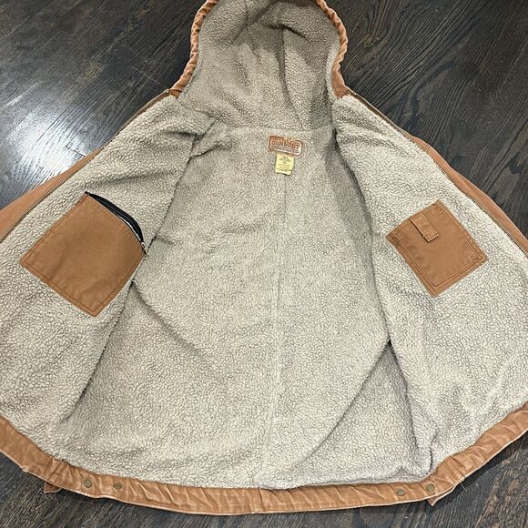 CE Schmidt Jacket Mens XL Tall Duck Canvas Sherpa Full Zip Work Wear Hood Brown - Picture 7 of 11